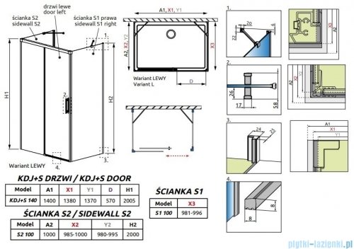 Radaway Idea Kdj+s kabina prysznicowa 100x140x100 lewa przejrzyste 10116140-01-01L/387052-01-01R/10117100-01-01