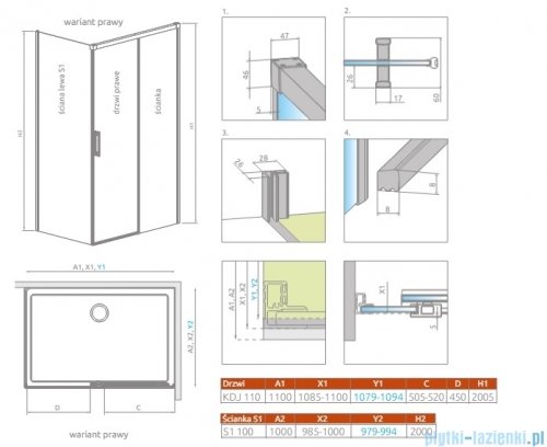 Radaway Idea 8 Kdj kabina 110x100cm prawa szkło przejrzyste 10340570-01-01R/10350503-01-01/10360100-01-01L
