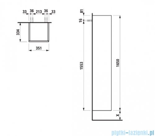 Laufen ILBAGNOALESSI Kolumna wysoka 165 cm 1 drzwi z zawiasem z lewej strony ciemny brąz H4304610974291