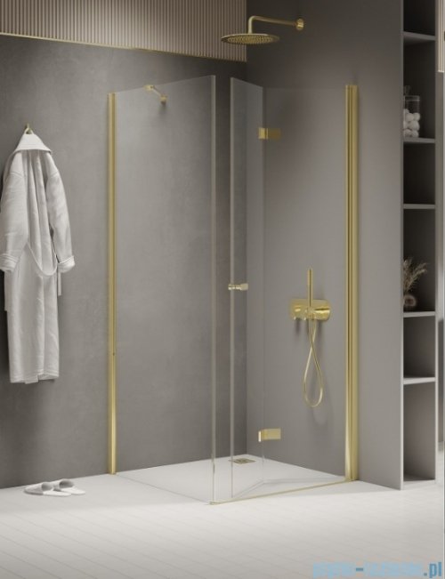 New Trendy New Soleo Light Gold 100x70x195 cm kabina prawa drzwi składane pojedyncze wspornik skośny złoty jasny połysk/szkło przejrzyste  K-1937