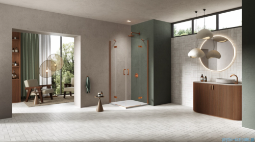 New Trendy Nesta Copper Brushed kabina 110x90x200 cm drzwi podwójne miedź szczotkowana/szkło przejrzyste K-4666
