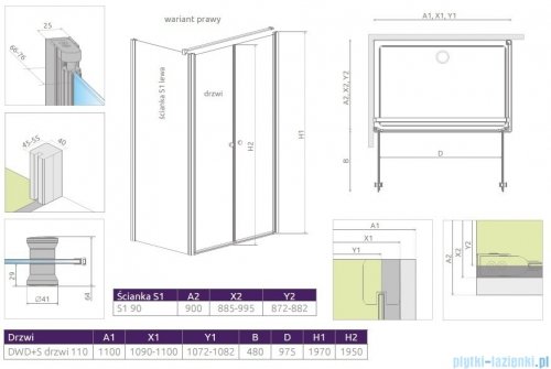 Radaway Eos II DWD+S Kabina 110x90 prawa szkło przejrzyste 3799493-01/3799411-01L