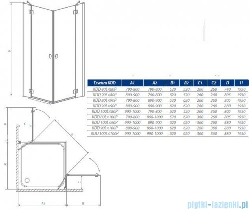 Radaway Essenza KDD kabina 90x90 szkło brązowe + Brodzik Delos C + Syfon