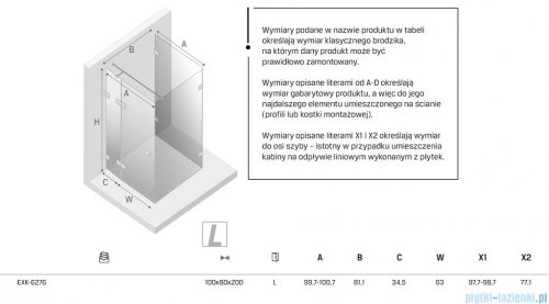 New Trendy Eventa Black Chrome kabina prysznicowa przyścienna z drzwiami bocznymi 100x80x200 przejrzyste Lewa czarny połysk EXK-6276