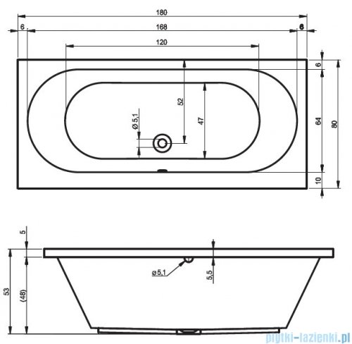 Riho Carolina wanna prostokątna 180x80 z hydromasażem Hit Aero11 BB54H1