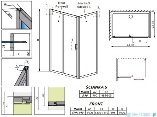 Radaway Premium Plus DWJ+S kabina prysznicowa 140x90cm szkło fabric 33323-01-06N/33403-01-06N