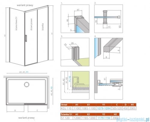 Radaway Idea 8 Kdj kabina 110x120cm prawa szkło przejrzyste 10340570-01-01R/10350503-01-01/10360120-01-01L