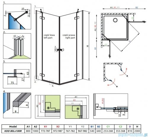Radaway Fuenta Kdd kabina 80x100cm chrom połysk szkło przejrzyste 1384061-01-01L/1384062-01-01R
