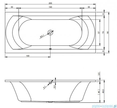 Riho Lima wanna prostokątna 200x90cm z hydromasażem Flow lewa B054007005