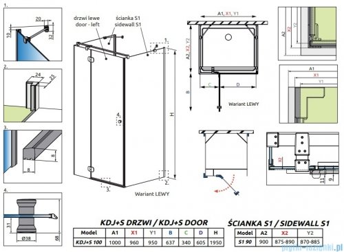 Radaway Torrenta KDJ+S kabina prysznicowa 90x100x90 lewa chrom połysk/przejrzyste 1330090-01-01/133310-01-01L/1330090-01-01