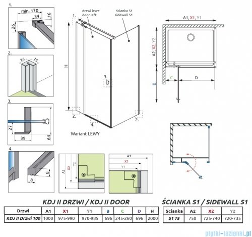 Radaway Nes 6 Kdj II Brushed Light Gold kabina 100x75cm lewa szczotkowane jasne złoto 10032100-98-01L/10039075-01-01