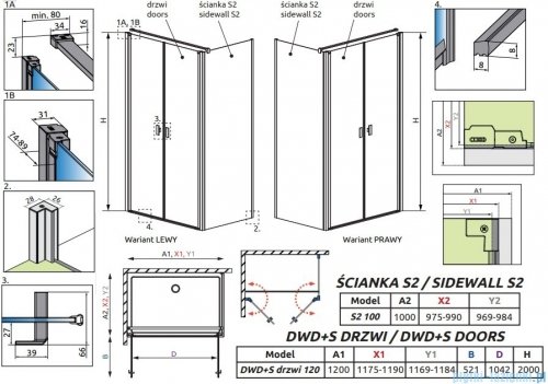 Radaway Nes 8 Black DWD+S kabina 120x100cm czarny mat/szkło przejrzyste 10081120-54-01/10080100-54-01