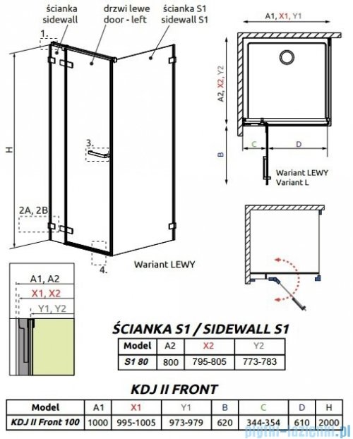 Radaway Arta Kdj II kabina 100x80cm lewa szkło przejrzyste + brodzik Doros D + syfon