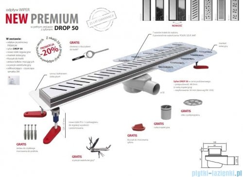 Wiper New Premium Pure Odpływ liniowy z kołnierzem 50 cm syfon drop 50 szlif 500.0172.02.050