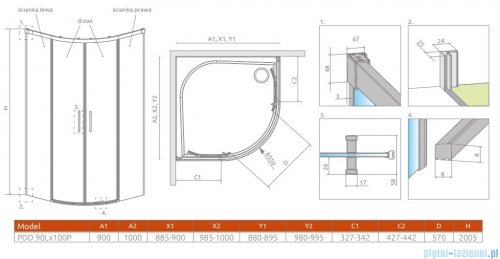 Radaway Idea Black Pdd kabina 90x100cm szkło czarny mat/szkło przejrzyste 387139-01-01/387156-54-01