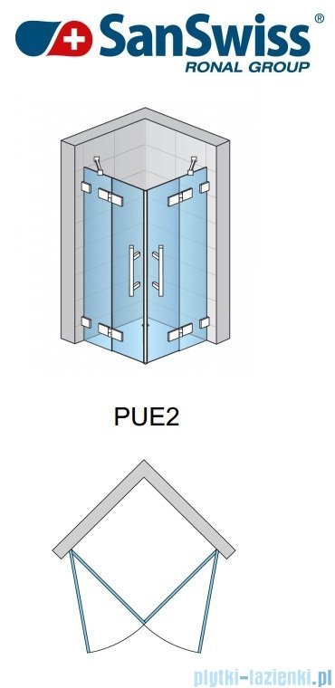 SanSwiss Pur PUE2 Wejście narożne 2-częściowe 75-120cm profil chrom szkło przejrzyste Lewe PUE2GSM21007