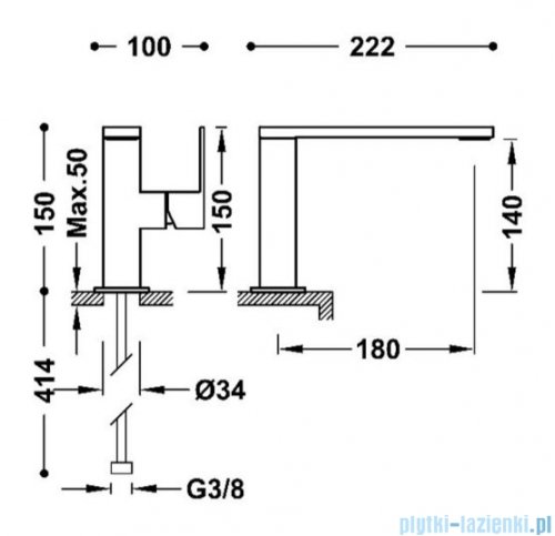 Tres CUADRO Bateria umywalkowa z boczną dźwignią czarny mat 00620501NM