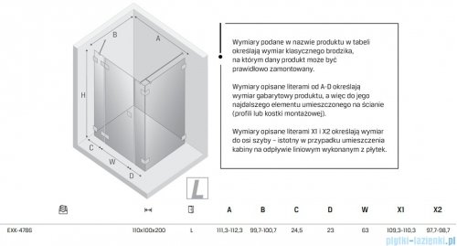 New Trendy Eventa Gold Shine kabina prysznicowa prostokątna 110x100x200 cm lewa przejrzyste Złoty połysk EXK-4786