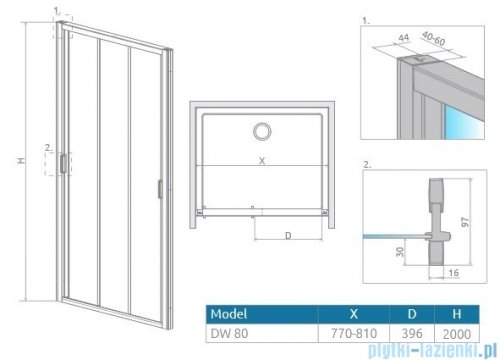 Radaway Evo DW drzwi wnękowe 80 szkło przejrzyste 335080-01-01
