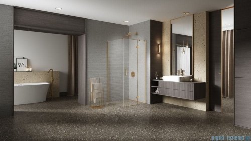 New Trendy Nesta Gold Brushed kabina 100x80x200 cm prawa wspornik równoległy złoto szczotkowane/szkło przejrzyste K-4443