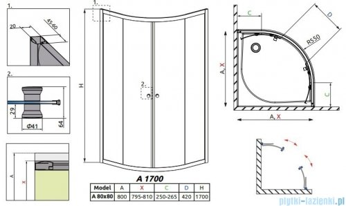 Radaway Classic A Kabina prysznicowa półokrągła z drzwiami przesuwnymi 80x80x170 szkło grafitowe 30011-01-05