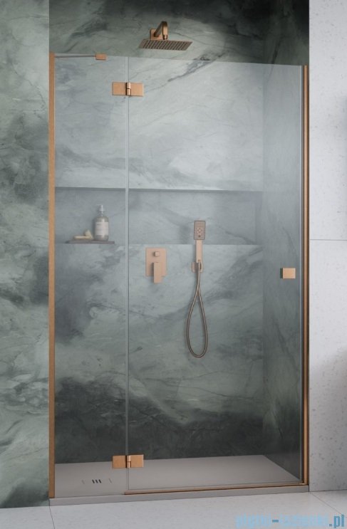 Radaway Essenza Brushed Copper Dwj drzwi wnękowe 80cm lewe szczotkowana miedź/szkło przejrzyste 1385012-93-01L