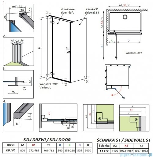 Radaway Fuenta Kdj kabina 80x110cm lewa chrom połysk szkło przejrzyste 1384043-01-01L/1384053-01-01