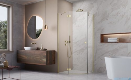 Radaway Essenza 8 Brushed Gold Ptj kabina pięciokątna 90x100cm lewa szczotkowane złoto 10490000-99-01L/10490700-01-01