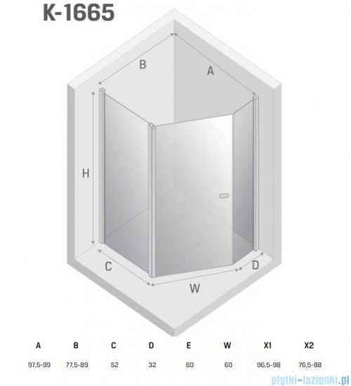 New Trendy New Soleo Light Gold 100x80x195 cm kabina pięciokątna lewa wspornik skośny złoty połysk/szkło przejrzyste K-1665