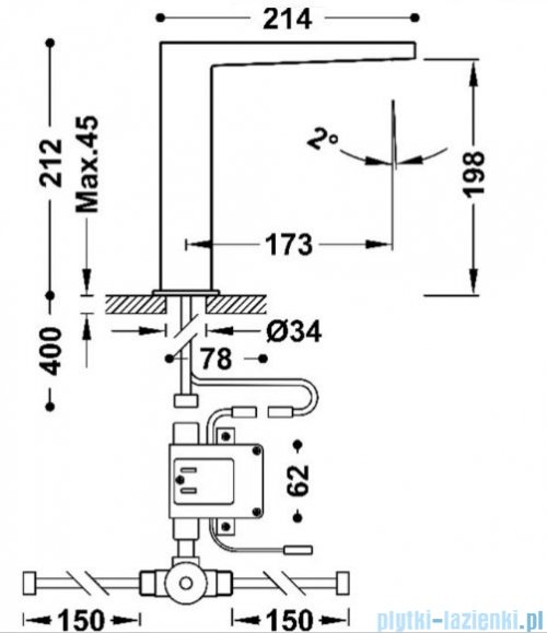 Tres SLIM EXCLUSIVE Bateria umywalkowa elektroniczna złota 20261320OR