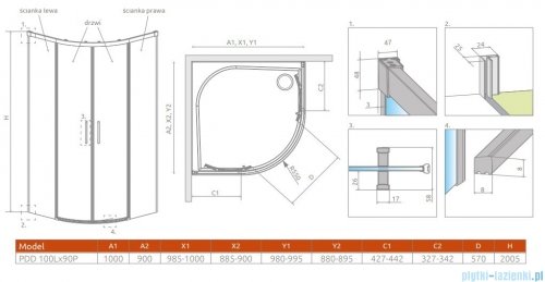 Radaway Idea Black Pdd kabina 100x90cm szkło czarny mat/szkło przejrzyste 387139-01-01/387157-54-01