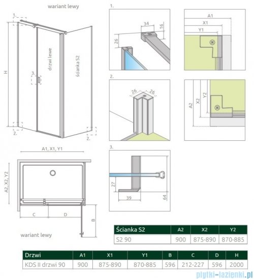 Radaway Nes Black Kds II kabina 90x90cm lewa czarny mat/szkło przejrzyste 10033090-54-01L/10040090-54-01