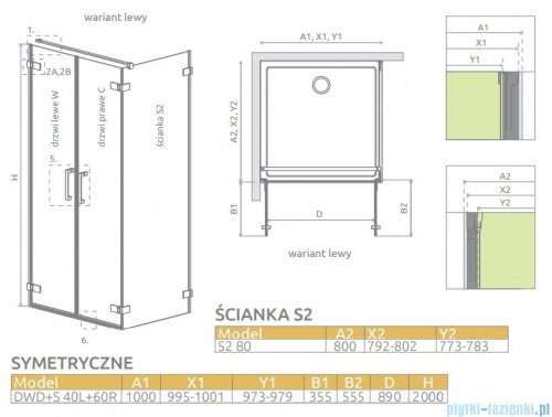 Radaway Arta Dwd+s kabina 100 (40L+60R) x80cm lewa szkło przejrzyste 386180-03-01L/386054-03-01R/386110-03-01 