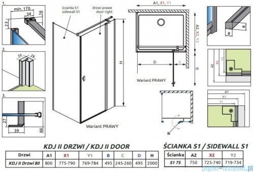 Radaway Nes 8 Kdj II kabina 80x75cm prawa przejrzyste 10086080-01-01R/10089075-01-01