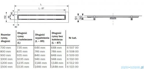 Tece Rynna prosta do kamienia naturalnego Tecedrainline wraz z rusztem 150 cm połysk 6.515.00