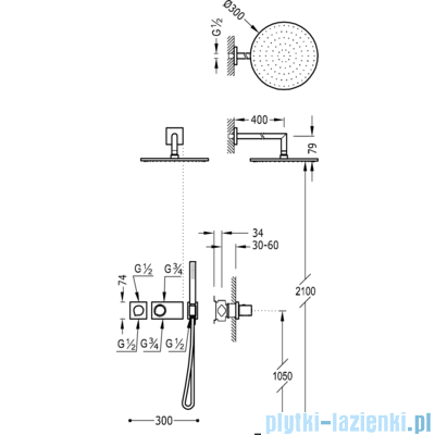 Tres Study Exclusive zestaw natryskowy z baterią termostatyczną BLOCK SYSTEM fioletowy 20735201TVI