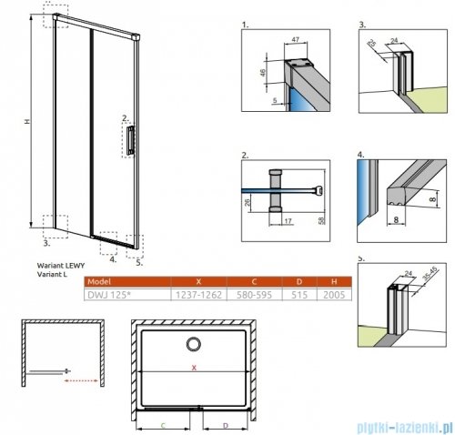 Radaway Idea DWJ Brushed GunMetal drzwi wnękowe 125cm lewe szczotkowany grafit 387023-92-01L