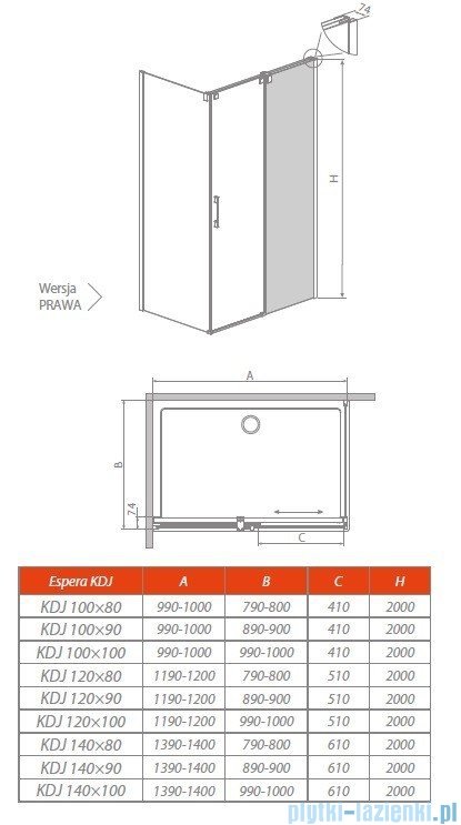 Radaway Espera KDJ Mirror kabina prysznicowa 120x80 prawa szkło przejrzyste 380595-01R/380232-71R/380148-01L