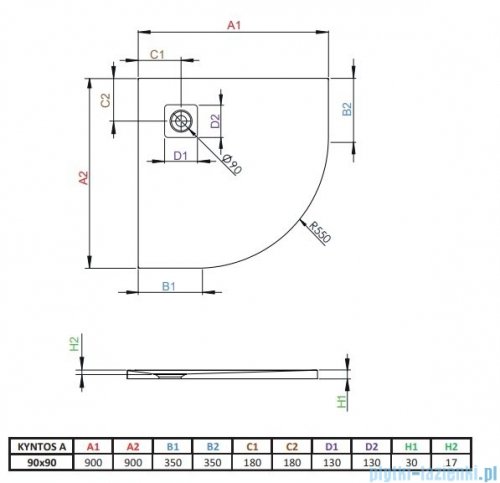 Radaway Kyntos A brodzik półokrągły 90x90cm czarny HKA9090-54