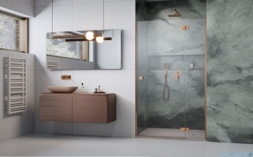 Radaway Essenza Brushed Copper Dwj drzwi wnękowe 80cm prawe szczotkowana miedź/szkło przejrzyste 1385012-93-01R