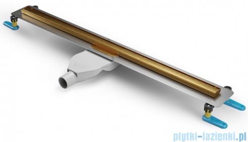 New Trendy Visio Slim Gold Brushed odpływ liniowy z rusztem szczotkowanym w kolorze złotym 70x3,2 cm OL-0082