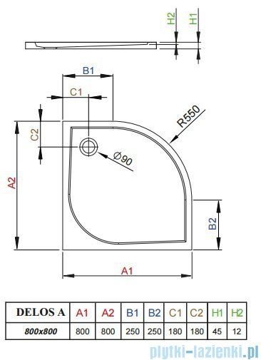 Radaway Fuenta New Pdd kabina 80x80cm szkło przejrzyste + brodzik Delos A + syfon