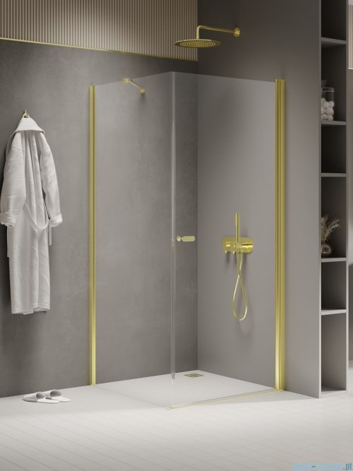 New Trendy New Soleo Light Gold 90x80x195 cm kabina wspornik skośny złoty połysk/szkło przejrzyste K-1840
