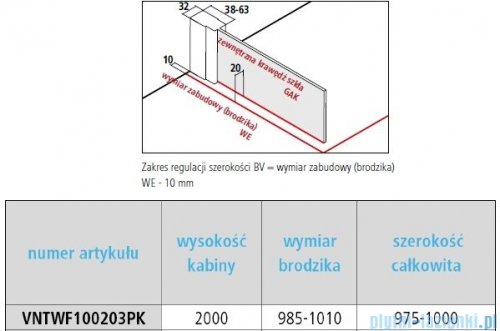 Vitalle NOLA ścianka Walk-In 100x200 cm czarna VNTWF100203PK