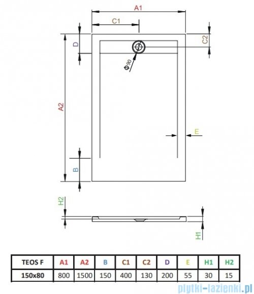 Radaway Teos F brodzik 150x80cm cemento HTF15080-74