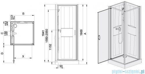 Sanplast Basic Complete KCDJ/BASIC-SHP+Bza kabina czterościenna kompletna 90x90x202 cm przejrzysta 602-460-0230-01-4H0