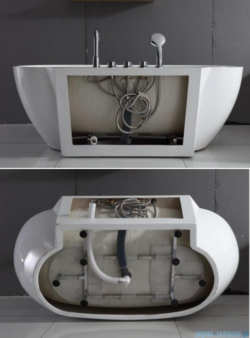 ScandiBath Mandal wanna wolnostojąca/przyścienna z korkiem i przelewem BIAŁYM 150x77cm  Q360S-1501OEMBP
