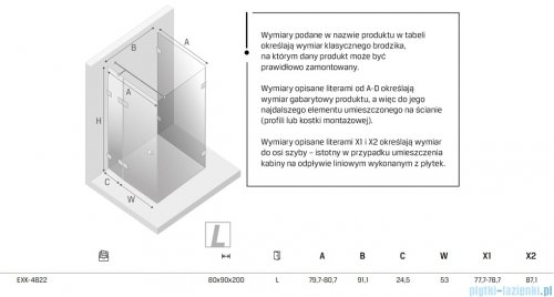 New Trendy Eventa Gold Shine kabina prysznicowa przyścienna z drzwiami bocznymi 80x90x200 cm przejrzyste lewe Złoty połysk EXK-4822