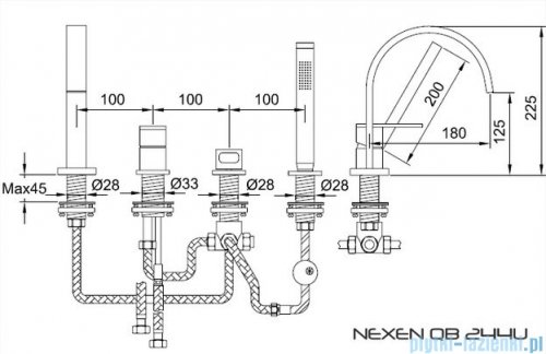 Kohlman Nexen-S 4-otworowa bateria wannowa z mieszaczem SQB244U