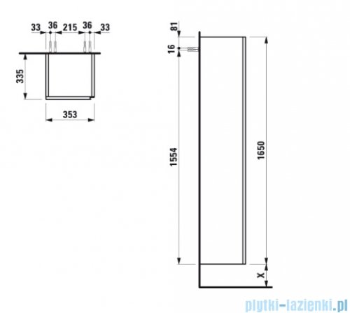 Laufen LANI kolumna wysoka 165 cm prawa dziki dąb H4037221122671